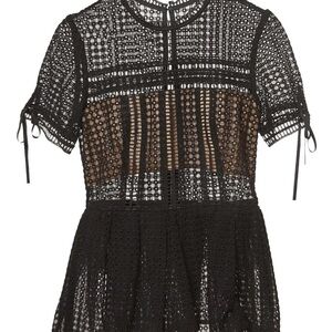 Self-Portrait Black Crochet Lace Short-Sleeve Top